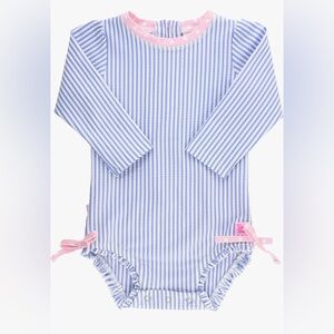 Ruffle Butts Seersucker One-Piece Rashguard Swimsuit NWOT 3-6 months